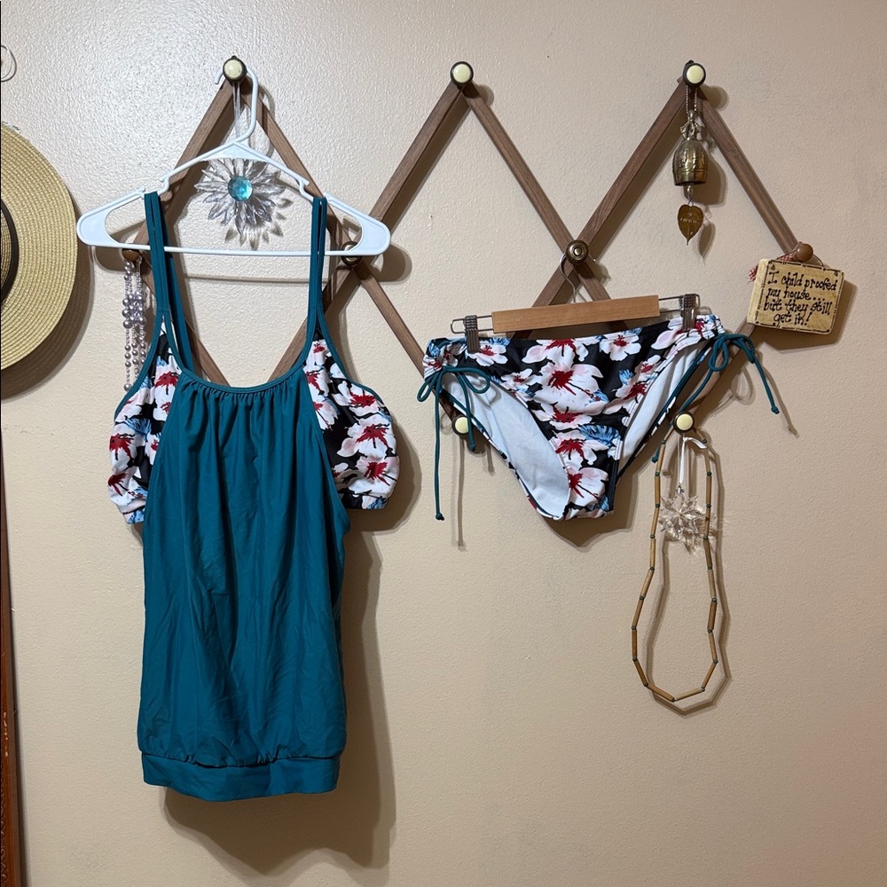 SHEIN Teal and Black Floral Bikini Set